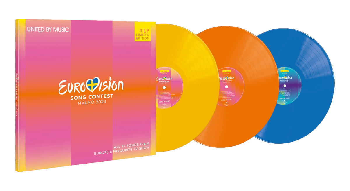 Vinyl - Various Artists : Eurovision Song Contest Malmö 2024 (3LP Set Yellow, Orange &amp; Blue Vinyl) - The Record Hub