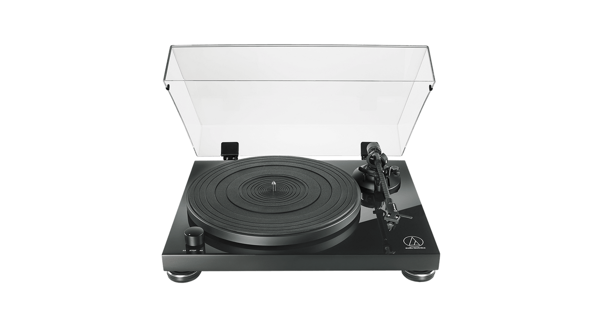 Vinyl - Audio-Technica : ATLPW50PB Manual Belt Drive Turntable (Piano Black) - The Record Hub